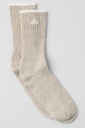 Calcetines unisex de lana y cachemira con efecto escarchado - Café con leche de invierno/marfil