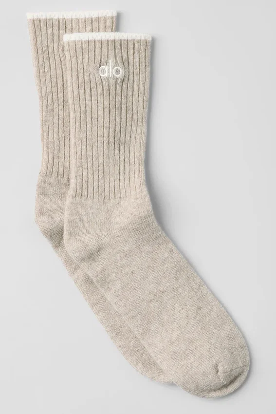 Calcetines unisex de lana y cachemira con efecto escarchado - Café con leche de invierno/marfil
