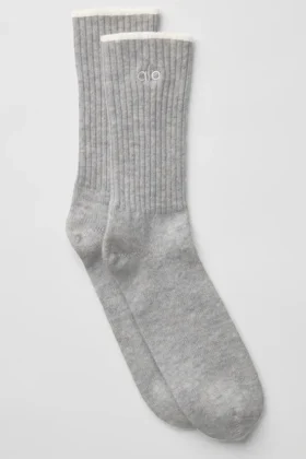 Calcetines unisex de lana y cachemira con efecto escarchado - Gris claro jaspeado/marfil
