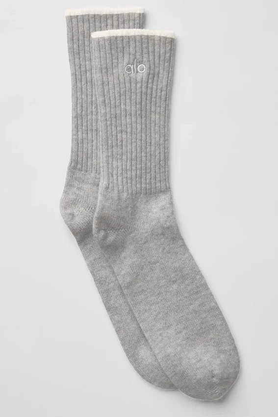 Calcetines unisex de lana y cachemira con efecto escarchado - Gris claro jaspeado/marfil