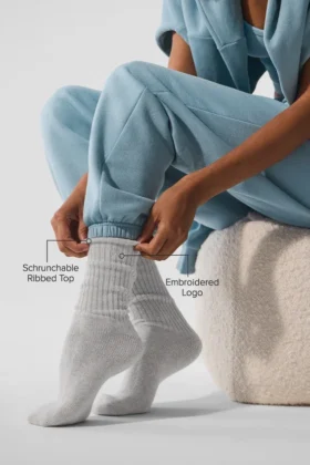 Calcetines unisex de lana y cachemira con efecto escarchado – Gris claro jaspeado/marfil