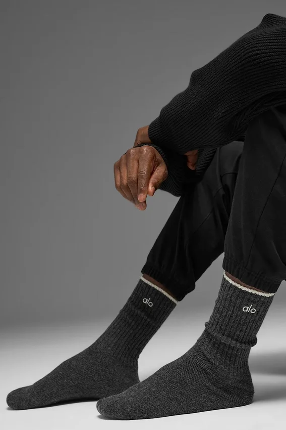Calcetines unisex de lana y cachemira con efecto escarchado - Gris pizarra oscuro/marfil