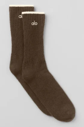 Calcetines unisex de lana y cachemira con efecto escarchado - Marrón espresso jaspeado/marfil