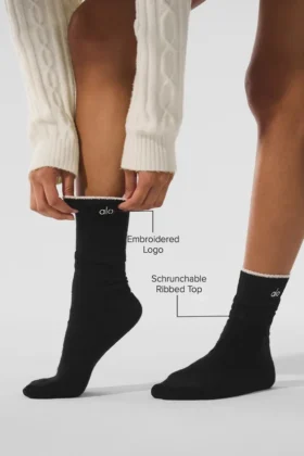 Calcetines unisex de lana y cachemira con efecto escarchado – Negro/Marfil
