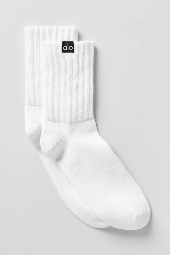 Calcetines unisex de media caña con fruncido - Blanco