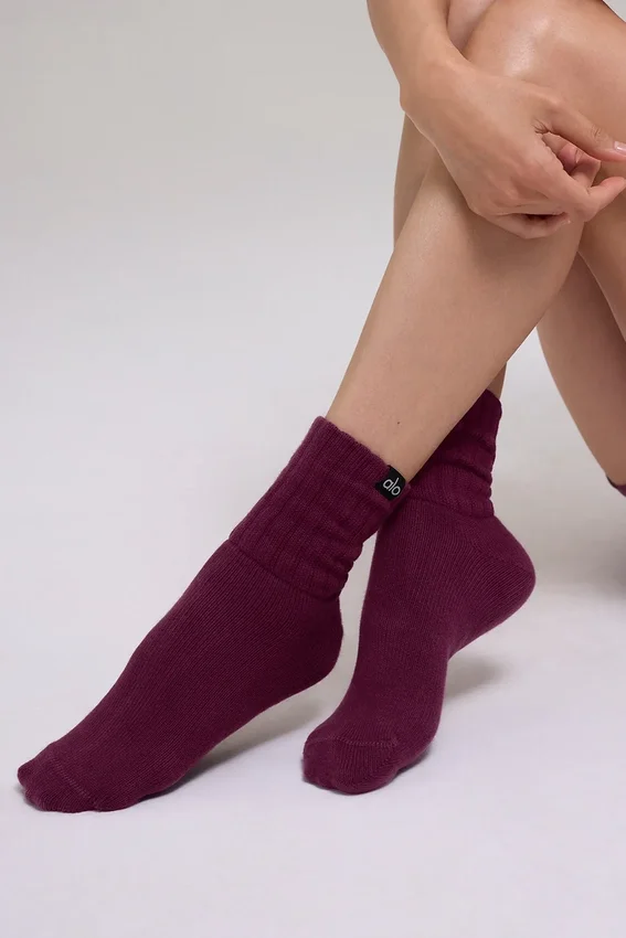 Calcetines unisex de media caña con puño fruncido - Burdeos