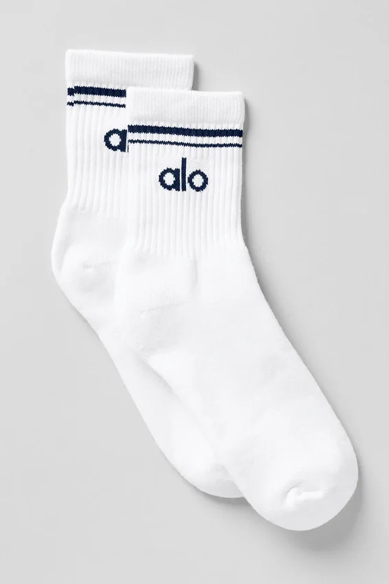 Calcetines unisex de talle medio estilo retro - Blanco/Azul marino