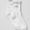 Calcetines unisex de talle medio estilo retro - Blanco jaspeado/Gris