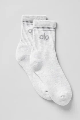 Calcetines unisex de talle medio estilo retro - Blanco jaspeado/Gris