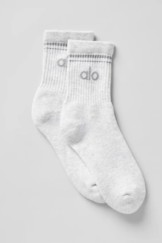 Calcetines unisex de talle medio estilo retro - Blanco jaspeado/Gris