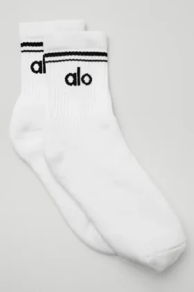 Calcetines unisex de talle medio estilo retro - Blanco/Negro