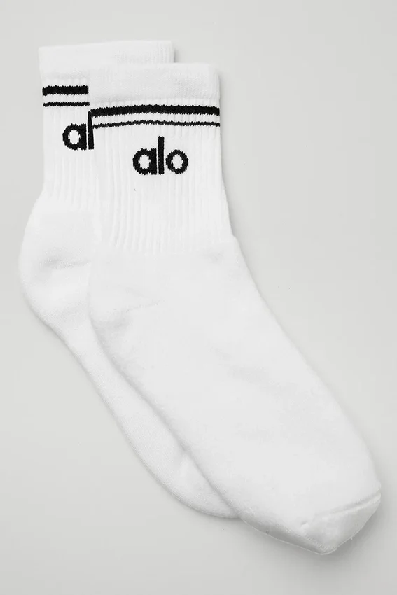 Calcetines unisex de talle medio estilo retro - Blanco/Negro