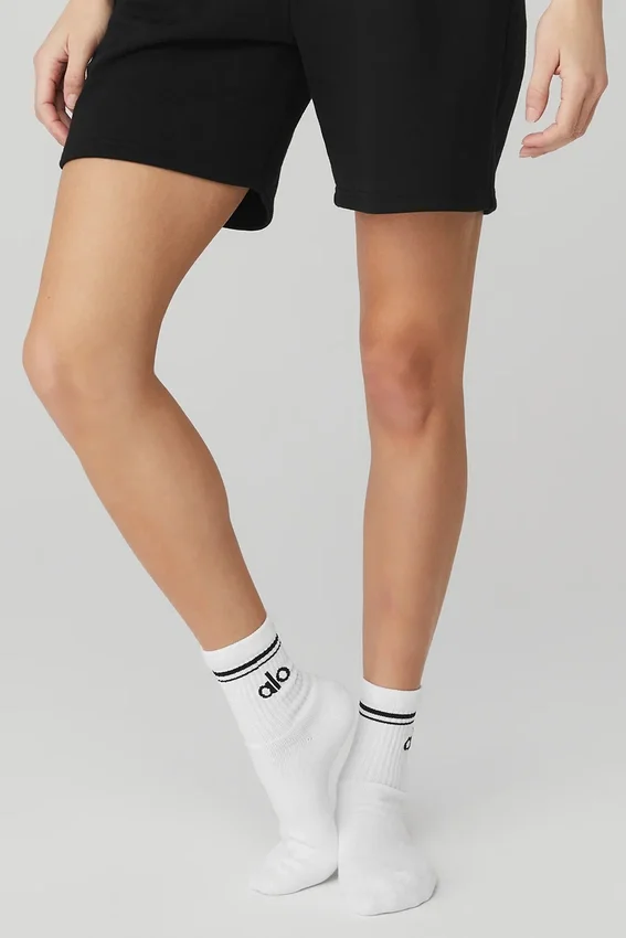 Calcetines unisex de talle medio estilo retro - Blanco/Negro