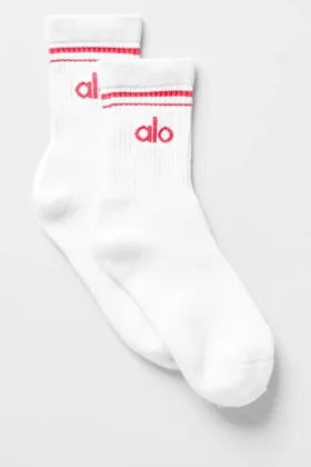 Calcetines unisex de talle medio estilo retro - Blanco/Rojo caramelo