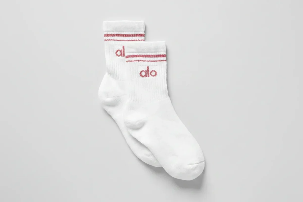 Calcetines unisex de talle medio estilo retro - Blanco/rosa silvestre