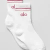 Calcetines unisex de talle medio estilo retro - Blanco/rosa silvestre