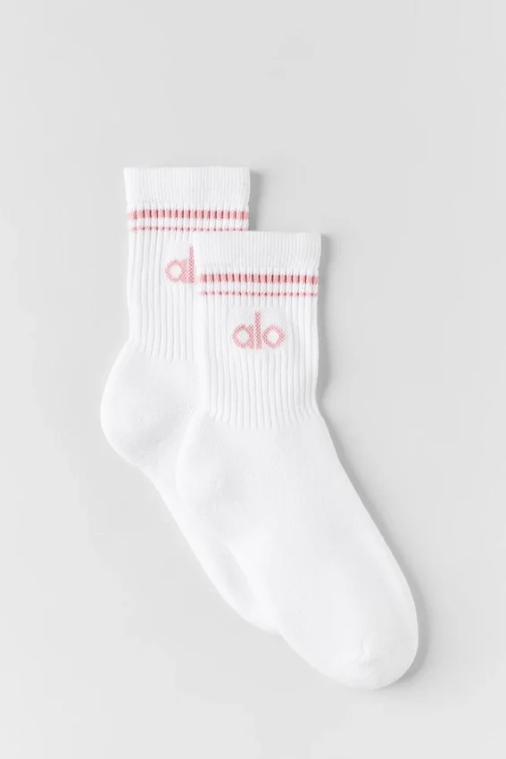 Calcetines unisex de talle medio estilo retro - Blanco/Rosa vintage
