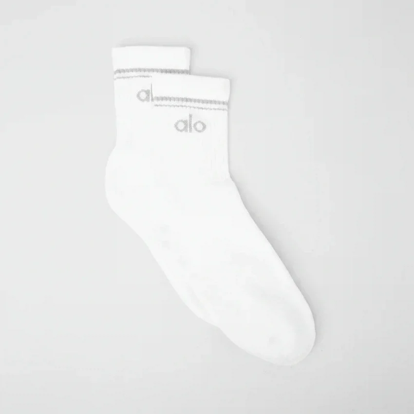 Calcetines unisex de talle medio estilo retro - Blanco/Titanio