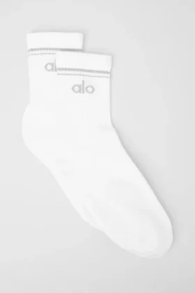 Calcetines unisex de talle medio estilo retro - Blanco/Titanio
