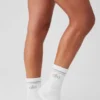 Calcetines unisex de talle medio estilo retro - Blanco/Titanio