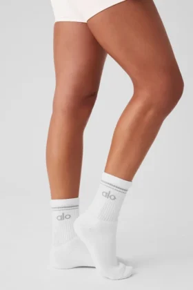 Calcetines unisex de talle medio estilo retro – Blanco/Titanio