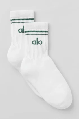 Calcetines unisex de talle medio estilo retro - Blanco/Verde trébol