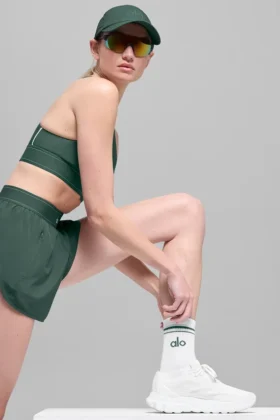 Calcetines unisex de talle medio estilo retro – Blanco/Verde trébol