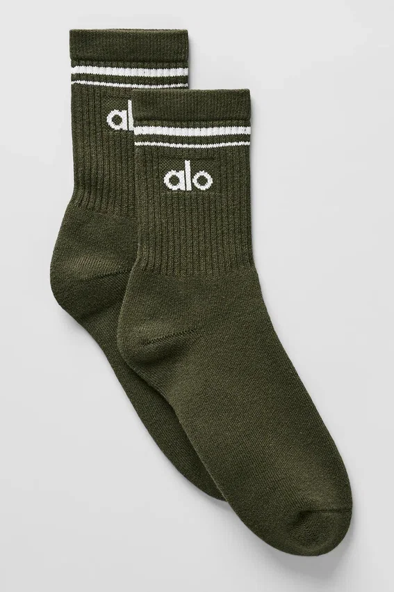Calcetines unisex de talle medio estilo retro - Verde oliva/Blanco
