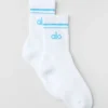 Calcetines unisex de talón medio estilo retro - Blanco/Azul celeste