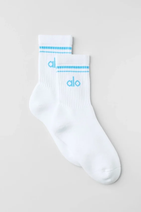 Calcetines unisex de talón medio estilo retro - Blanco/Azul celeste