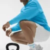 Calcetines unisex de talón medio estilo retro - Blanco/Azul celeste