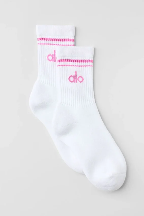 Calcetines unisex de talón medio estilo retro - Blanco/rosa paraíso