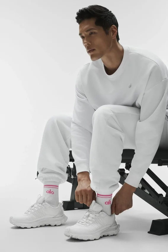 Calcetines unisex de talón medio estilo retro - Blanco/rosa paraíso