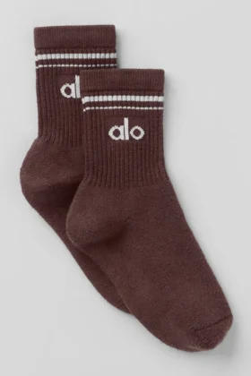 Calcetines unisex de talón medio estilo retro - Marrón piedra/Blanco