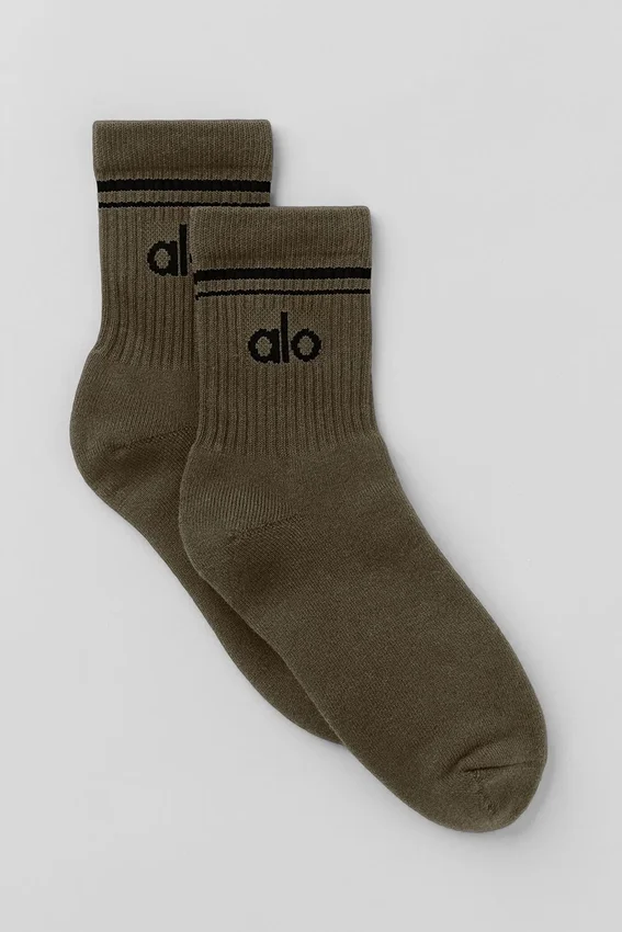 Calcetines unisex de talón medio estilo retro - Olivo/Negro