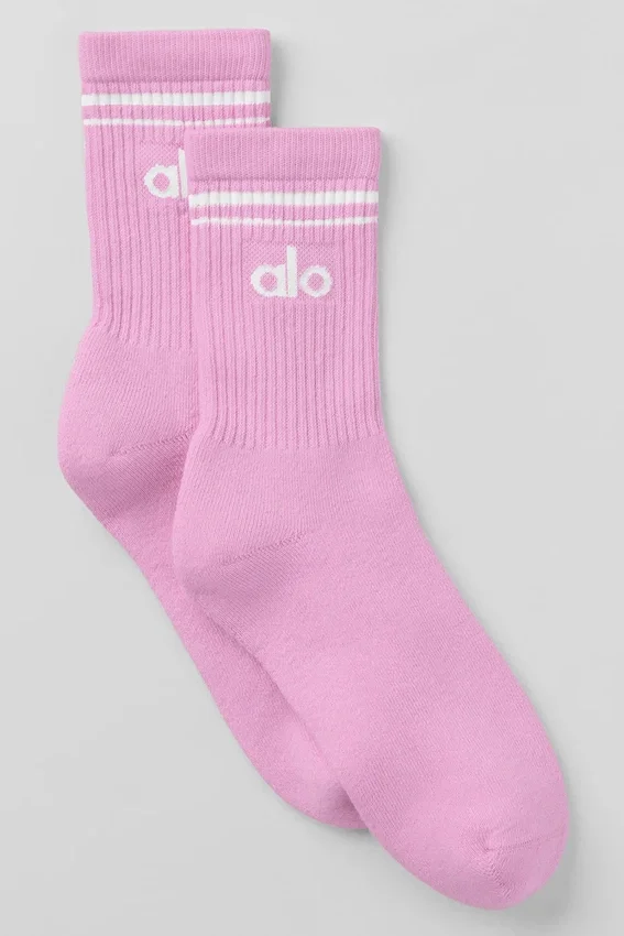 Calcetines unisex de talón medio estilo retro - Rosa corazón de caramelo/Blanco