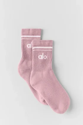 Calcetines unisex de talón medio estilo retro - Rosa vintage/Blanco