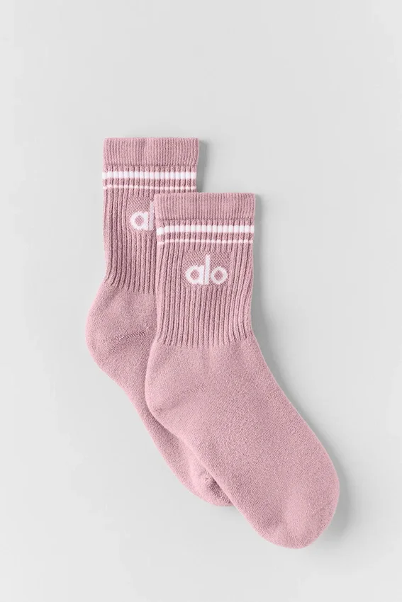 Calcetines unisex de talón medio estilo retro - Rosa vintage/Blanco