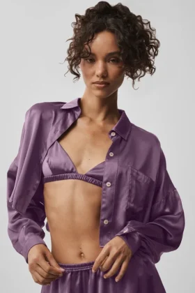 Camisa corta de manga larga con botones «Silk Luminous» - Plum Kiss