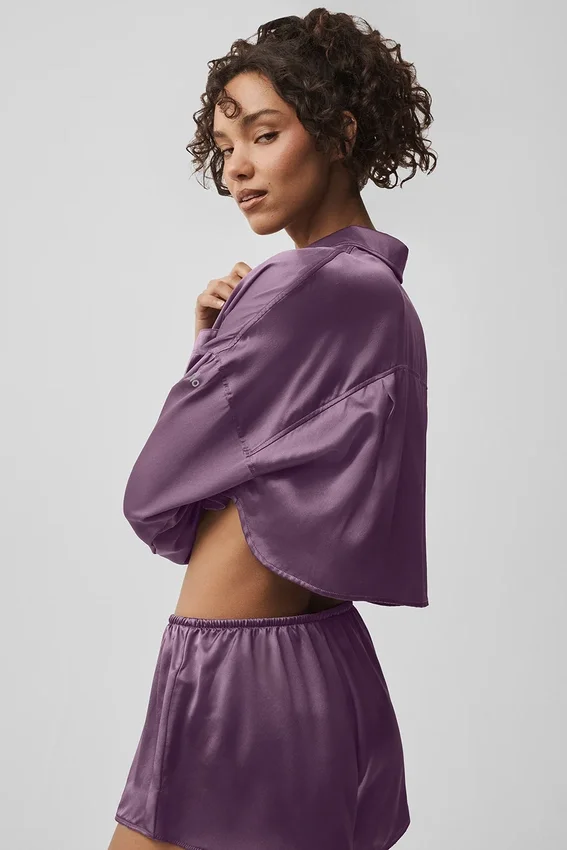Camisa corta de manga larga con botones «Silk Luminous» - Plum Kiss