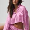 Camisa corta de manga larga con botones «Silk Luminous» - Rosa Candy Heart
