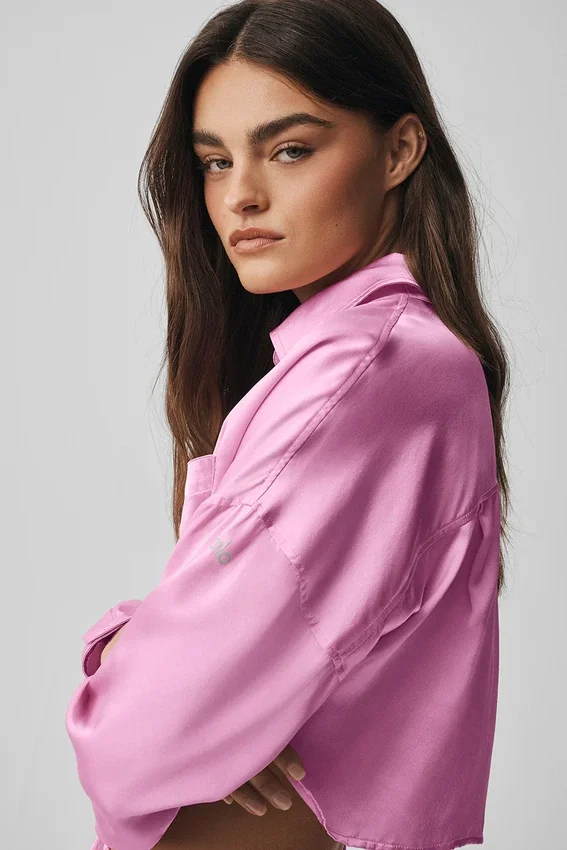 Camisa corta de manga larga con botones «Silk Luminous» - Rosa Candy Heart