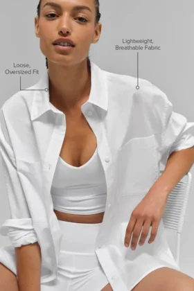 Camisa de algodón «Real Deal» con botones y manga larga – Blanco
