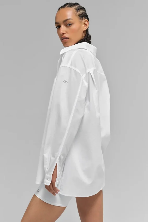 Camisa de algodón «Real Deal» con botones y manga larga - Blanco