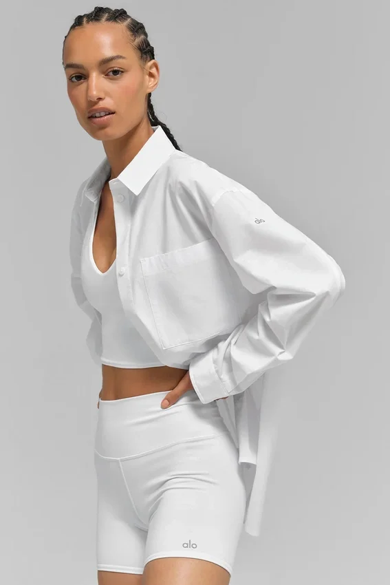 Camisa de algodón «Real Deal» con botones y manga larga - Blanco