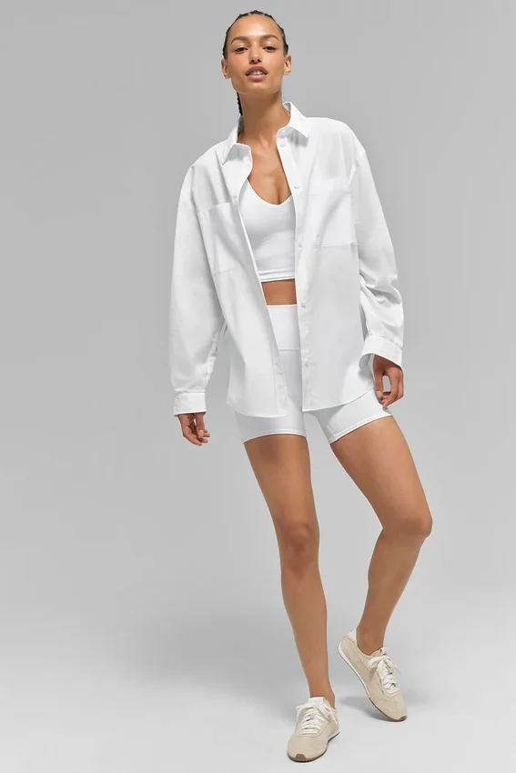 Camisa de algodón «Real Deal» con botones y manga larga - Blanco