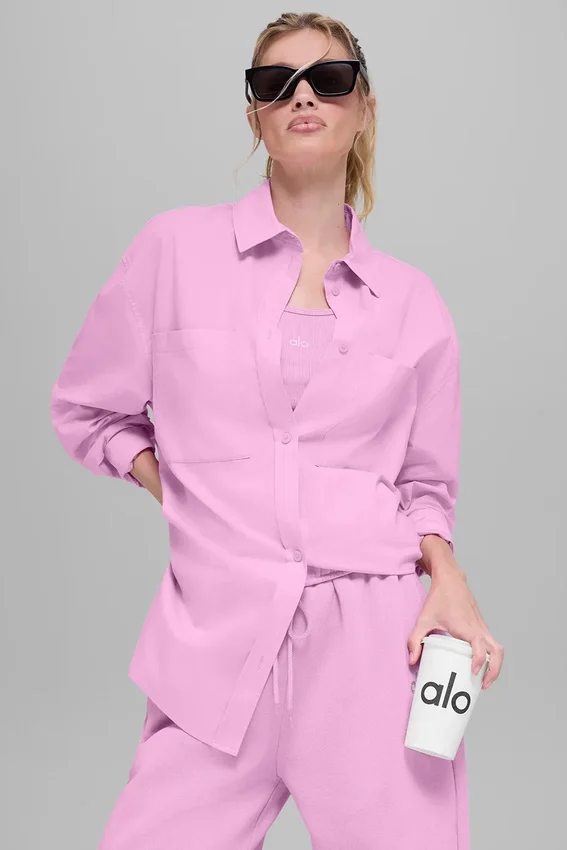 Camisa de algodón «Real Deal» con botones y manga larga - Rosa Candy Heart