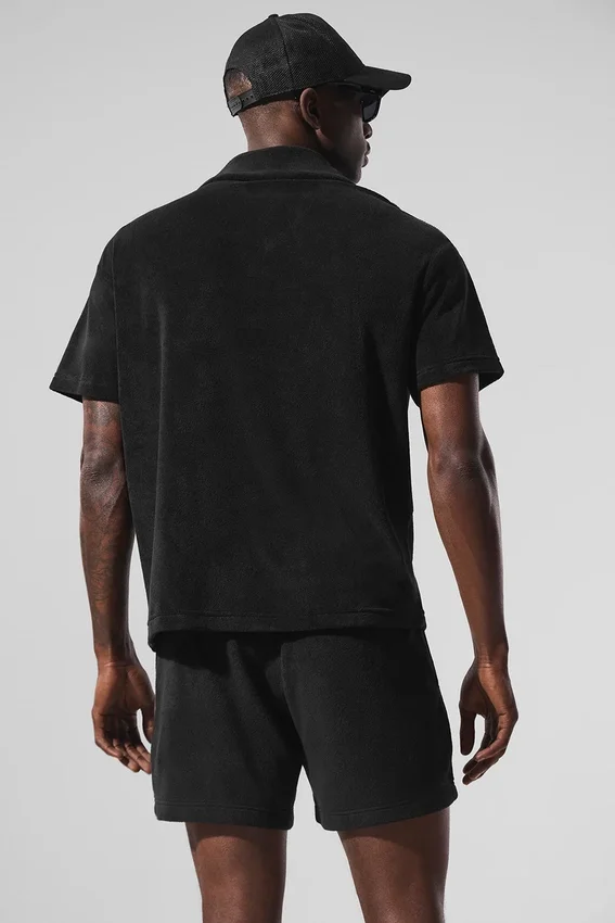 Camisa de felpa costera con botones - Negro