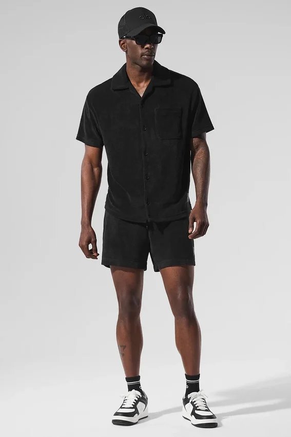Camisa de felpa costera con botones - Negro