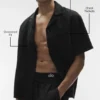 Camisa de lino de manga corta con botones «Linen Days» - Negro